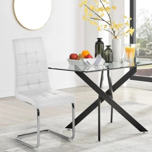 Set 4 scaune elegante Dudak pentru bucatarie si sufragerie, AHD, din piele ecologica, cu spatar inalt, Alb - Img 2