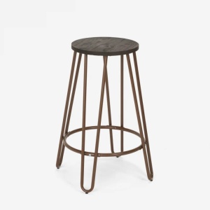 Set 4 scaune inalte Carbon Top cu design industrial, din metal si lemn, pentru baruri, restaurante si bucatarii, Maro