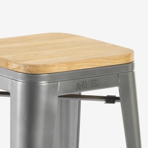Set 4 scaune inalte De Bar, Bucatarie, H78cm, Blat Industrial Din Lemn, Otel, Gri - Img 3