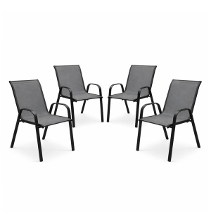 Set 4 Scaune Kiwari® Lago, 55.5x72.5x92.5 cm, Suprapozabil, Greutate maxima 110 kg, Gradina/Terasa/Balcon, Gri