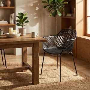 Set 4 scaune moderne de exterior pentru gradina si terasa, cu brate, AHD, Tzura, din polipropilena, Negru - Img 5