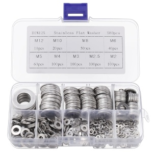Set 580 de saibe Belle Vous, din otel inoxidabil, 9 dimensiuni M2–M12, cutie depozitare, Argintiu