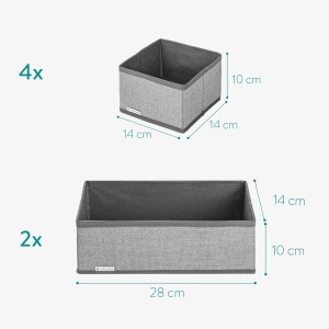 Set 6 cutii de organizare Navaris, gri, pliabile, dimensiuni diferite 14x14x10cm, 28x14x10cm - Img 4