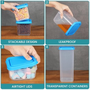 Set 6 recipiente alimentare, Belle Vous, din plastic fara BPA, 300 ml-1800 ml, capace etanse, potrivit pentru congelator/microunde/masina de spalat vase, Transparent - Img 3