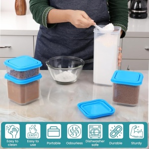 Set 6 recipiente alimentare, Belle Vous, din plastic fara BPA, 300 ml-1800 ml, capace etanse, potrivit pentru congelator/microunde/masina de spalat vase, Transparent - Img 5