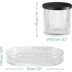 Set accesorii baie Navaris, 4 piese, dispenser sapun lichid, suport periute dinti, sapuniera, recipient depozitare, din sticla, design modern, Transparent - Img 6