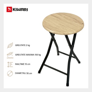 Set Bucatarie/Bar masa cu 2 scaune Kiwari® Fab, 90×45×74 cm, 2 scaune Ф 30 x 45 cm, MDF/Metal, Design Compact, Bej - Img 4