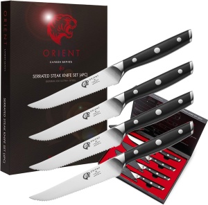 Set cutite pentru friptura Orient, Origin Series, 4 piese, din otel inoxidabil german X50 Ultra +, negru