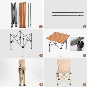 Set de camping Belle Vous, cort pentru 3-4 persoane, 195 x 195 x 135 cm, masa si 2 scaune pliabile, 4 piese, impermeabil, ideal pentru drumetii/pescuit, usor de montat, Maro - Img 7