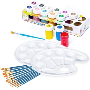 Set de Vopsele Acrilice, Tritart, 12 Perii si 2 Palete, 14 Vopsele, 252 ml