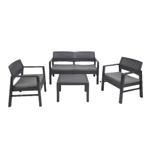Set gradina/terasa, Progarden, KILIMANJARO, 4 piese, polipropilena, antracit, canapea 2 locuri 121x58x74 cm, 2 scaune 63x58x74 cm, masa 59x46x40 cm, perne incluse - Img 4