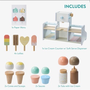 Set joc de rol cu stand de inghetata Navaris, 41.8 x 21.2 x 28 cm, din MDF, cu accesorii, pentru copii de 3 ani+, Multicolor - Img 3
