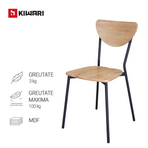 Set Masa cu 4 Scaune Kiwari® Oka, MDF si Metal, 110×70×75 cm, scaun 44x45x82 cm Design Modern, Stejar Natural & Negru - Img 6