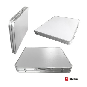 Set Mobilier Camping Kiwari® Camp, Masa 120 x 60 x 54-70 cm, 4 scaune 35 x 32 x 27.5 cm, Set Portabil si Pliabil Complet Picnic/Camping/Gradina/Terasa, Aluminiu/Plastic/Textil, Alb/Gri - Img 2