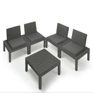 Set mobilier gradina/terasa multifunctional, Progarden, API, 5 piese, polipropilena, antracit, 4 scaune 78x78x32 cm, masa 78x78x70 cm, cu perne incluse - Img 2