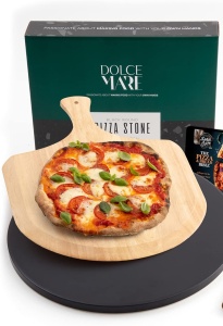 Set Piatra copt rotunda, lopata lemn pizza, Diametru 33 cm, 1, 5 cm grosime