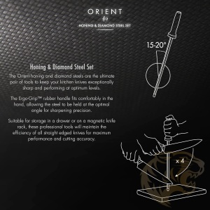 Set profesional de ascutit cutite, Orient, Otel Carbon, 2 piese, pila diamantata 12", pila de intretinere 12", maner Ergo Grip, 30 cm, Negru - Img 4