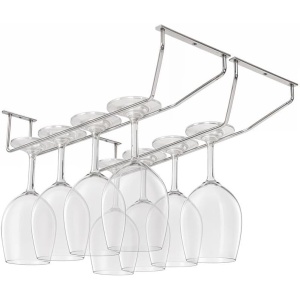 Set suport pahare vin suspendat Belle Vous, 4 buc, metal cromat, montaj sub dulap/raft, 34 x 11 cm, Argintiu
