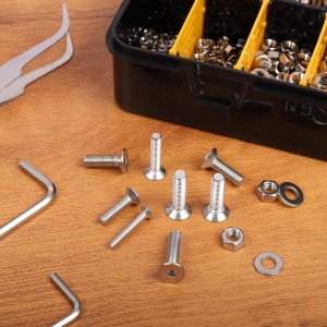 Set suruburi si piulite Belle Vous, 1120 piese, cap plat hexagonal, otel inoxidabil 201, M2–M5, 8–20 mm, cu saibe, chei imbus, cutie organizare, Negru - Img 3