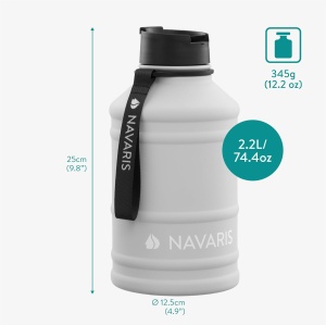 Sticla de apa Navaris, din otel inoxidabil, cu un singur perete, 2.2L, Gri - Img 2