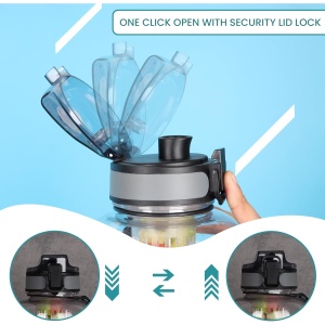 Sticla sport pentru apa Belle Vous, cu infuzor fructe, 2L, pai si capac rabatabil, marcaje motivationale timp, antiscurgere, 11 x 28.5 cm, Transparent - Img 3