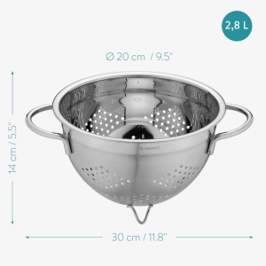 Strecuratoare Navaris, 20 cm, 3 L, gauri mari, baza stabila, argintiu, otel inoxidabil - Img 4