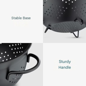 Strecuratoare Navaris, 24 cm, 4.8 L, gauri mari, baza stabila, pentru bucatarie, negru, otel inoxidabil - Img 4