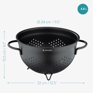 Strecuratoare Navaris, 24 cm, 4.8 L, gauri mari, baza stabila, pentru bucatarie, negru, otel inoxidabil - Img 5