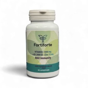Supliment alimentar VITAMIN C 1000 mg + D3 2000 UI + Zinc 15 mg MAX Immunity, Fortiforte, 60 comprimate