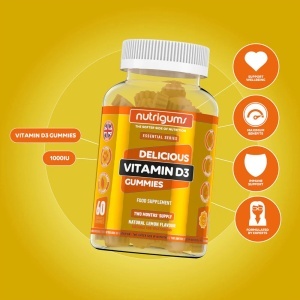Supliment alimentar Vitamin D3 Gummies, Nutrigums, rezerva pentru doua luni, 1000iu de inalta rezistenta pentru sprijin imunitar, osos si muscular, potrivit pentru 12+ ani, vegan, aroma de lamaie, 60 de jeleuri - Img 4