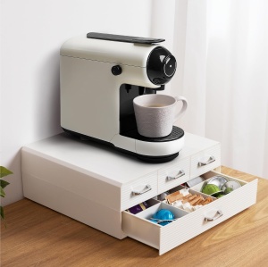 Suport 96 capsule de cafea Navaris, compatibil cu Nespresso, 4 sertare, 34 x 32 x 13, plastic, Crem - Img 5