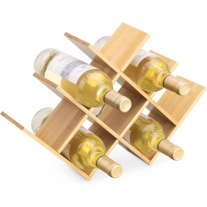 Suport pentru sticle de vin Navaris, din bambus, 43.5x10x29.5cm, raft pentru vinuri, design elegant, capacitate 8 sticle, Maro