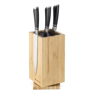 Suport rotativ din bambus pentru cutite Navaris cu peri detasabile, 25x12,5x12,5 cm, 54909.02