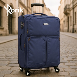 Troler cabina textil, Rorik® Explorer, bagaj de mana, valiza fermoar cifru antifurt, roti 360°, geamantan maner telescopic, troller expandabil, Albastru - Img 9