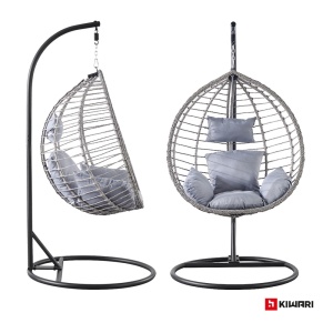 Balansoar suspendat tip cuib Kiwari® Cosy, cuib 68 x 105 x 115 cm, suport metalic 195 cm cu baza rotunda diametru 103 cm, plastic rezistent, leagan relaxare pentru casa/gradina/terasa/balcon, Negru - Img 5