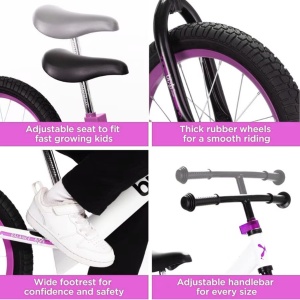 Bicicleta fara pedale Bixe, 16 inch, aluminiu, anvelope pneumatice, mov, 5-9 ani - Img 5