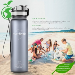 Bidon fitness premium cu recipient de fructe, BeMaxx, rezistent la scurgeri, Gri, 1000 ml - Img 2