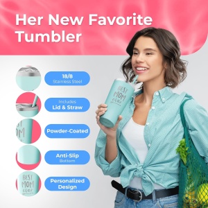 Cana termos calatorie Best MOM Ever, SassyCups, Mint, otel inoxidabil, 625 ml - Img 4