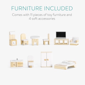 Casa de papusi din lemn Navaris, cu 3 etaje, cu mobilier si accesorii, 5 camere si balcon, 69.5x62x27 cm - Img 6