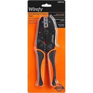 Cleste sertizare Wirefy pentru conectori cu tub termocontractabil, mecanism clichet auto-reglabil, reglaj puci si conectresiune, pentru papori electrici 0.5-6 mm², Negru/Portocaliu