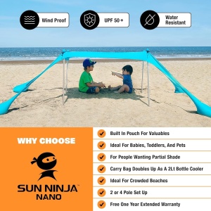 Cort de plaja Sun Ninja, 120 x 80 cm, instalare rapida, protectie UV, 4 stalpi aluminiu, geanta termoizolanta, Turcoaz - Img 5