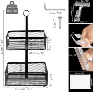 Cos de fructe Belle Vous, 2 niveluri, in metal, organizator multifunctional, 25.5 x 37 cm, capacitate de incarcare 5 kg, Negru - Img 4