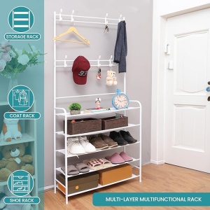 Cuier modular Belle Vous alb, 5 niveluri, set cu rafturi pentru pantofi, 8 cârlige - Img 3