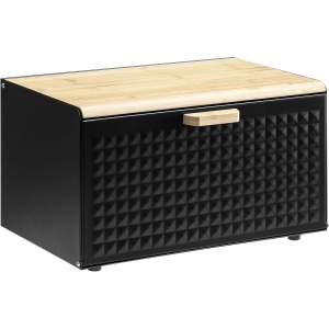 Cutie pentru paine Navaris, 35.5 x 19.5 x 21.5, din metal, capac cu deschidere dubla, Negru/Maro