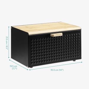 Cutie pentru paine Navaris, 35.5 x 19.5 x 21.5, din metal, capac cu deschidere dubla, Negru/Maro - Img 7