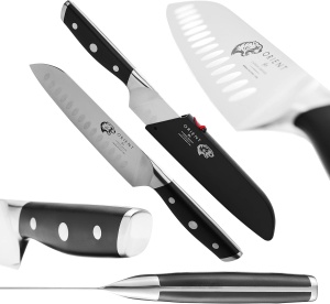 Cutit bucatar Santoku Orient, Carbon Series, din otel inoxidabil german, X50 Ultra +, negru - Img 4