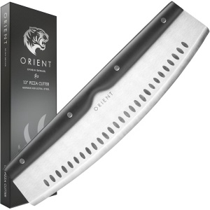 Cutit pentru pizza, Orient, Carbon Series, 34 cm, din otel inoxidabil, maner Ergo Grip, protectie lama, Negru