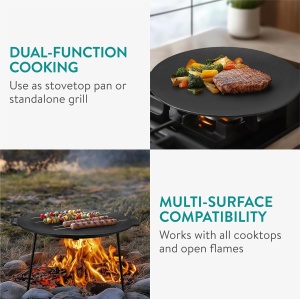 Disc pentru gratar, Navaris, picioare detasabile, din fonta, 34 cm, pentru gratar si foc de tabara, Negru - Img 3