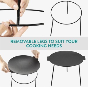 Disc pentru gratar, Navaris, picioare detasabile, din fonta, 34 cm, pentru gratar si foc de tabara, Negru - Img 5
