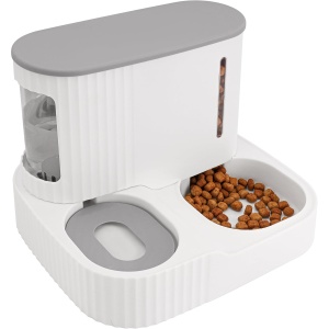 Dispenser apa si hrana automat 2 in 1 Belle Vous, 850 ml, functie gravitationala, 30 x 26 x 22 cm, pentru caini si pisici, antiderapant, hrana umeda/uscata, Alb
